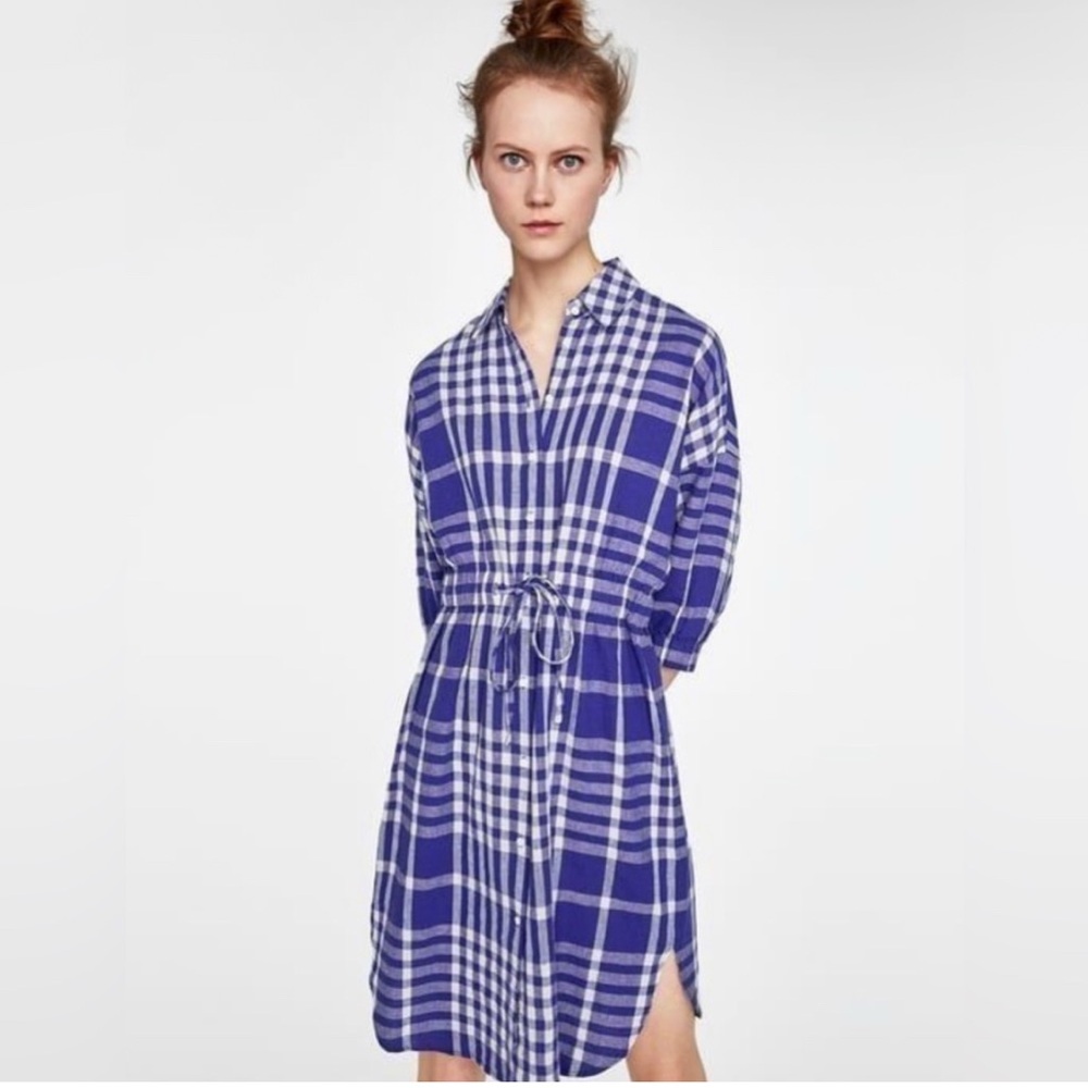 NWT Zara Plaid Button-Up Dress
